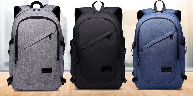 Chytrý batoh s USB portem a zámkem: 3 barvy