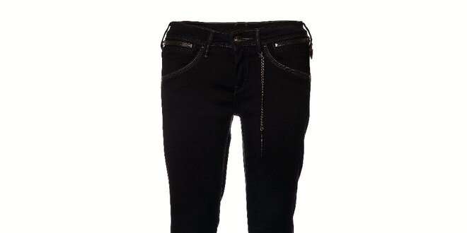 Dámské černé elastické džíny Pepe Jeans se zipy