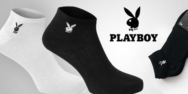 6 párů unisex bílých či černých kotníkových ponožek Playboy
