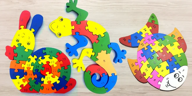 Puzzle z dřevotřísky pro rozvoj jemné motoriky