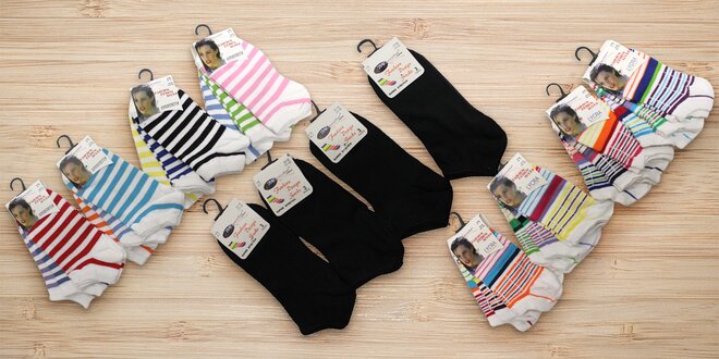 Dámské kotníkové ponožky: 12 párů s různými vzory