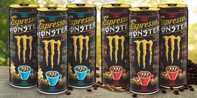 Energy drinky Monster s příchutí kávy či vanilky