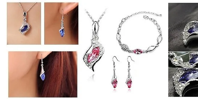 4-dielna sada šperkov v 4 farbách so Swarovski kryštálmi