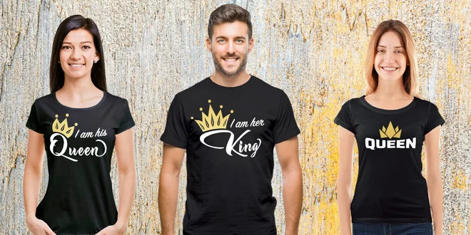 Párová trička s nápisy King a Queen, 100% bavlna
