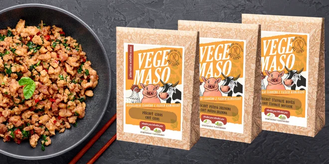 Vege mäso s príchuťou hovädziny, byliniek aj gyrosu, 2 kusy v balení