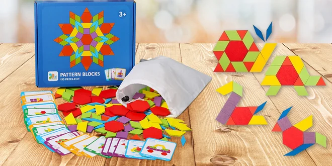 Tvořivá dřevěná skládačka s geometrickými tvary