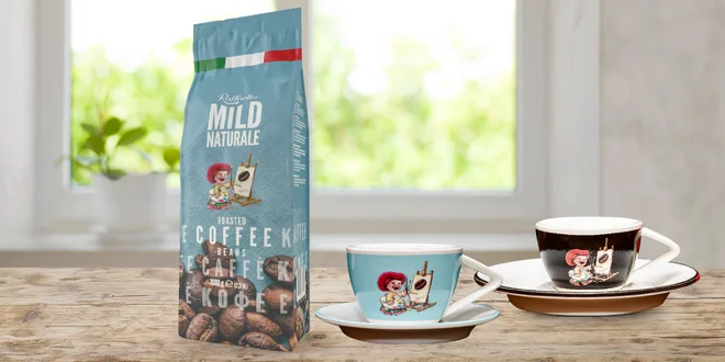 1 kg italské kávy Blend Raffaello Mild a šálek
