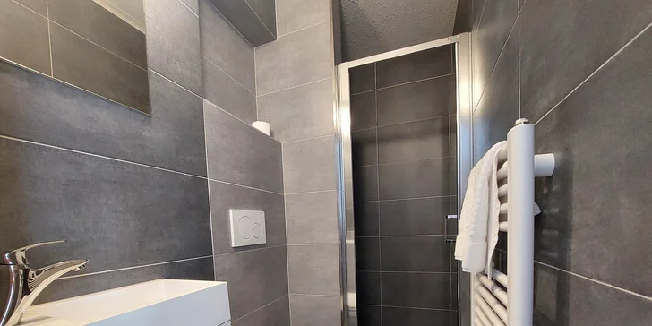 Samozrejmosťou je samostatná kúpeľňa so sprchovacím kútom.