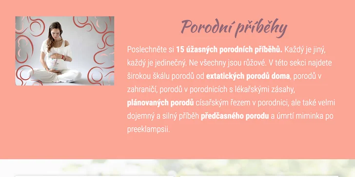 Součástí jsou vedené meditace, cvičení, inspirativní porodní příběhy i rozhovory s odborníky.