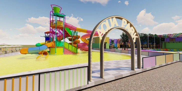 Skutečným magnetem pro rodiny a milovníky adrenalinu je vlastní aquapark se skluzavkami a tobogány.