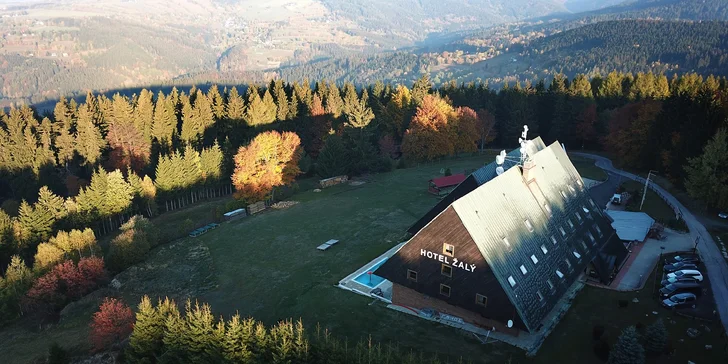 Hotel leží přímo na úpatí hory Žalý a své hosty těší úžasnými panoramatickými výhledy.