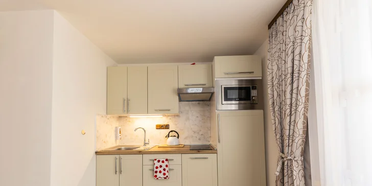 Nechybí plně vybavená kuchyň (apartmán 1).