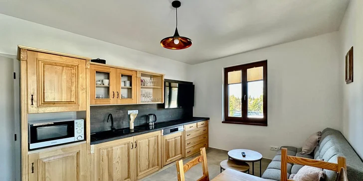 Súčasťou oboch apartmánov je vybavená kuchyňa.