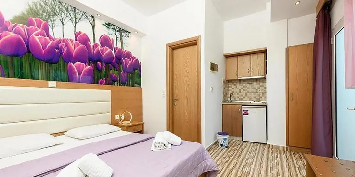 Nechybí ani vybavený kuchyňský kout (lednice, vařič, základní nádobí), klimatizace a balkon.