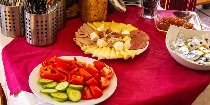 Součástí ubytování je polopenze formou bufetových snídaní a tříchodových večeří.