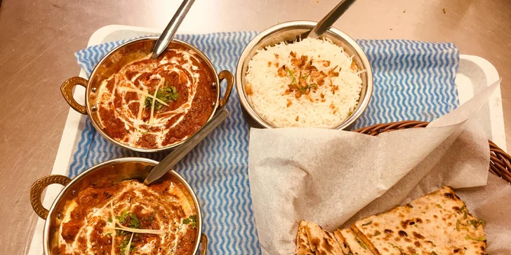 Indické menu pro dva: vegetariánské nebo kuřecí speciality podle výběru