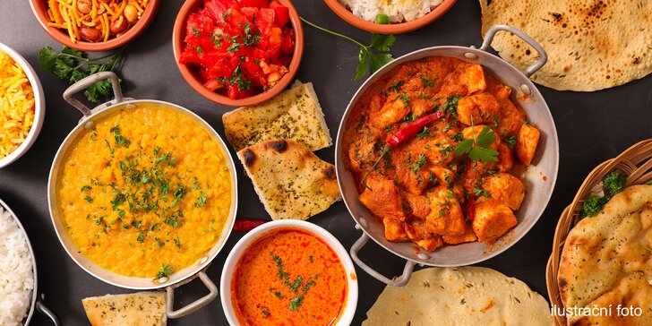 Indické menu pro dva: vegetariánské nebo kuřecí speciality podle výběru