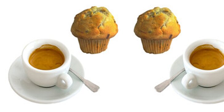 Dvě kávy a 2 ks muffinů