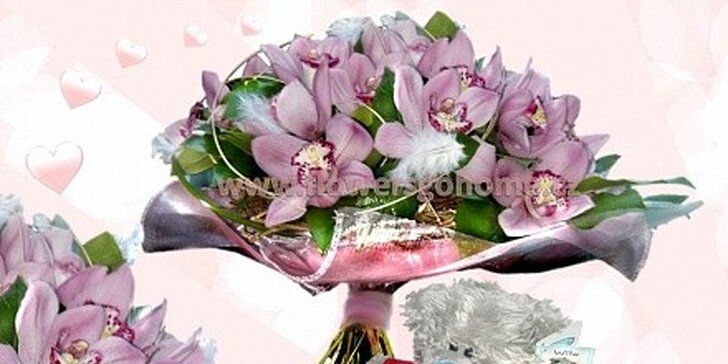 Valentýnská kytice z Orchidejí + medvídek