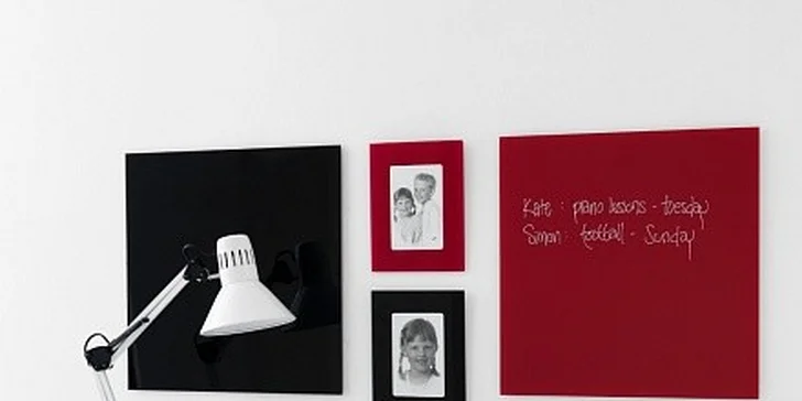 Skleněná magnetická tabule 35×35 cm, křídový fix, 8ks supersilných magnetů