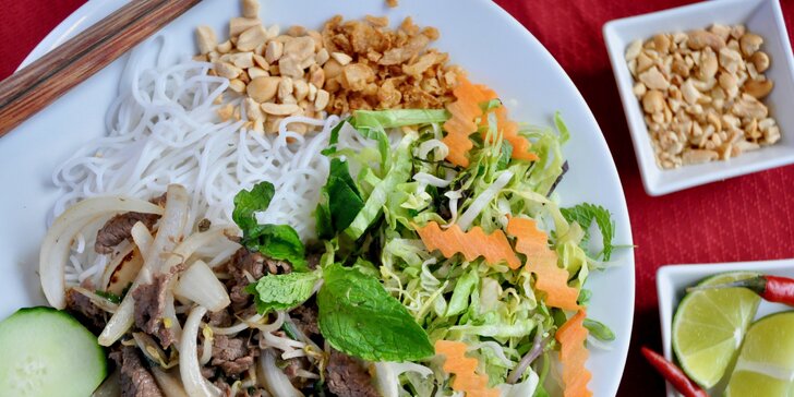Vietnamské menu pro 2 osoby: vegetariánské speciality, phở bo i nudlová jídla