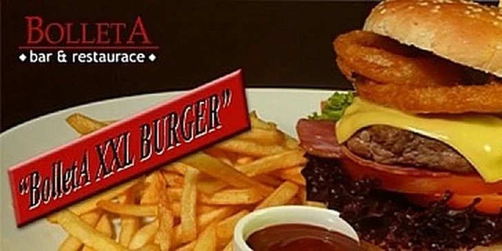 2x BolletA XXL Burger s porcí křupavých hranolek a naší BBQ omáčkou