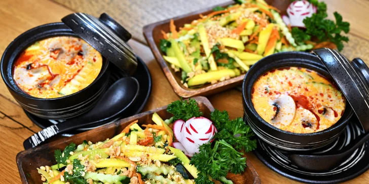 Sushi sety v Restauraci 168: 24 až 50 rolek, thajská polévka i mangový salát
