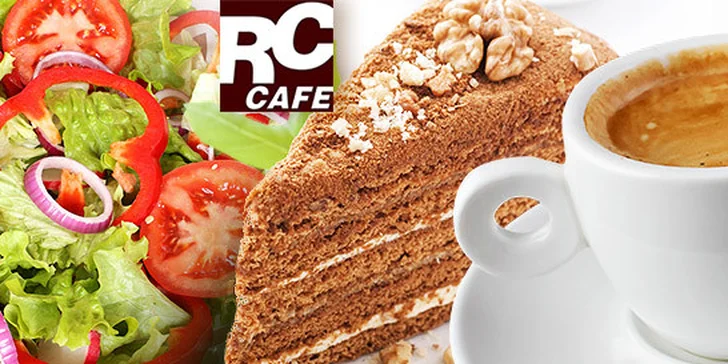 Dva velké saláty, dezerty a espresso Moak pro oba