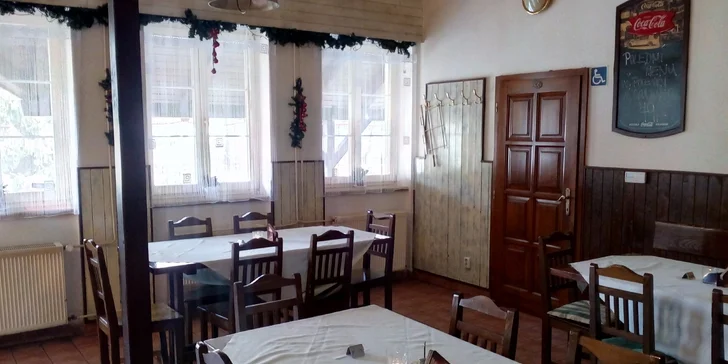 Výborná hostina pro 4 osoby: husa plněná jablky, zelí a knedlíky, lahev vína i koláč