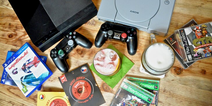 Hodina zábavy: PlayStation 1, 4 nebo pinball, nápoje a jerky až pro 2 osoby