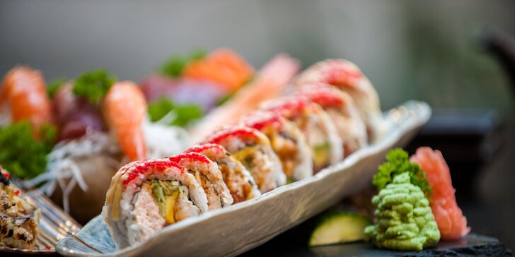 16–46 ks sushi v menu i se saláty, miso polévkami a gyoza taštičkami
