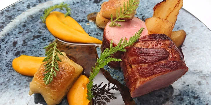 3chodové menu v Le Grill pro 2 osoby: pečený pastinák, panenka sous vide a sacher