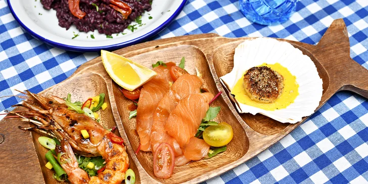Italské degustační menu o 4 chodech i s lahví vína: variace předkrmů, rizoto i filet z ropušnice
