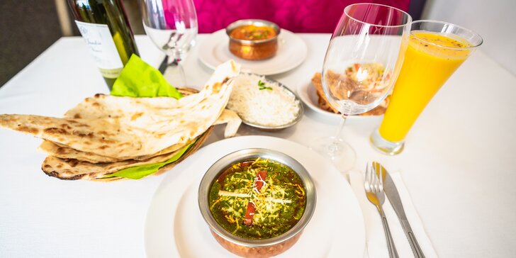 Indická hostina pro pár: 3chodové menu podle vašeho výběru a lahev vína