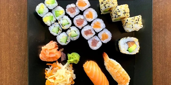 Pestré sushi sety: 24 vege rolek, ale i 22 či 32 ks s avokádem či rybami s možností rozvozu