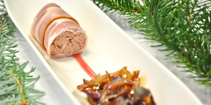 4chodové husí menu pro 2 osoby: terinka, vývar, pečené stehno a dezert