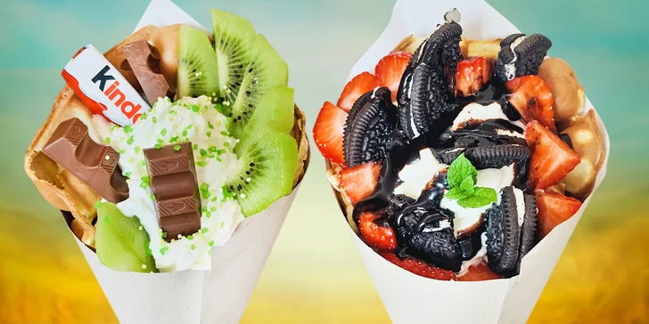 Naducané palačinky, slané wrapy nebo bubble waffle s kávou dle vašeho výběru
