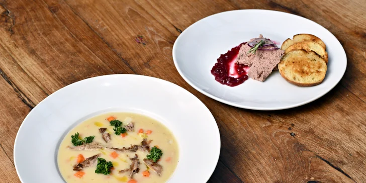4chodové kachní menu pro dva: paštika, kachní stehno i štrúdl