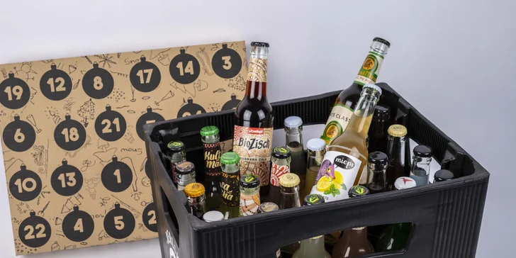 Bezobalový adventní kalendář s prémiovou limonádou, vč. bio varianty