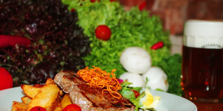 Hovězí rumpsteak a domácí americké brambory pro jednoho i dva