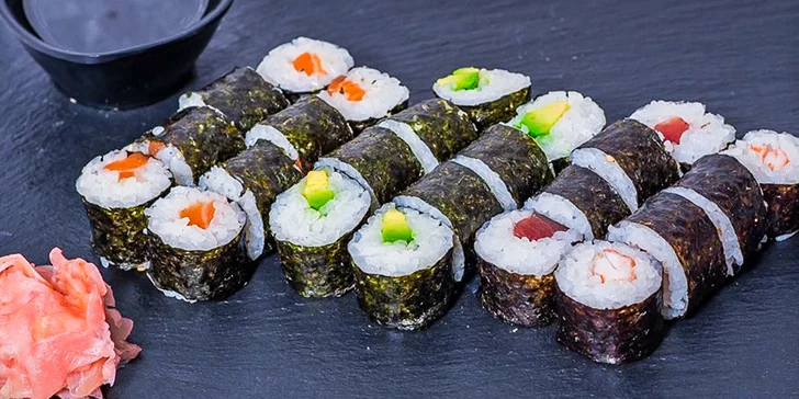 Makimono sety: 40–112 ks maki sushi vč. veganské varianty
