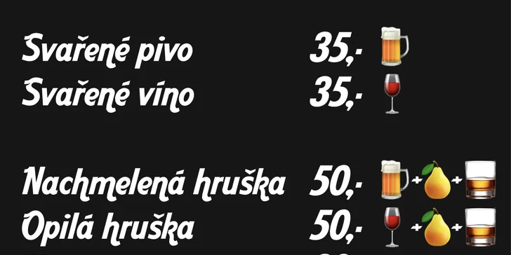 Svařené pivo, víno a nachmelená hruška na vánočním trhu ve stánku Zahřívárna