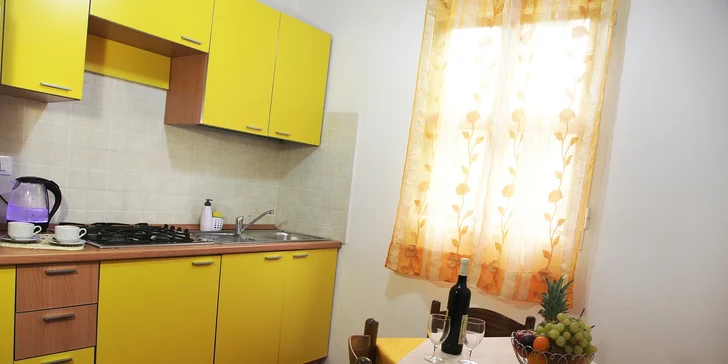 Ke každému apartmánu patří kuchyně nebo kuchyňský kout s výbavou. 