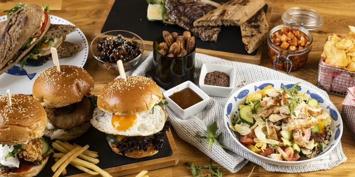 Pochutnejte si v restauraci s neotřelým designem: burger dle výběru, příloha, omáčka i pití