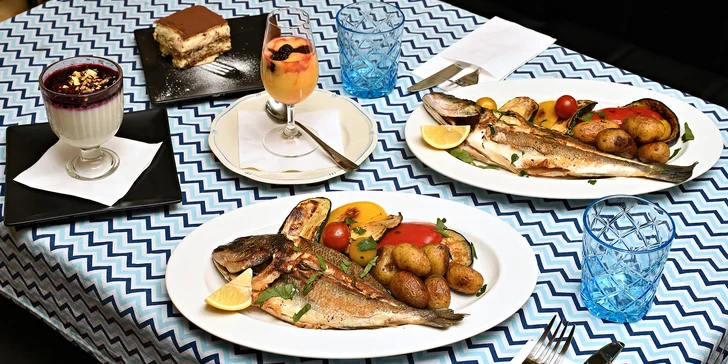 Degustační menu pro 2 osoby: marinovaná chobotnice i mořský vlk na grilu