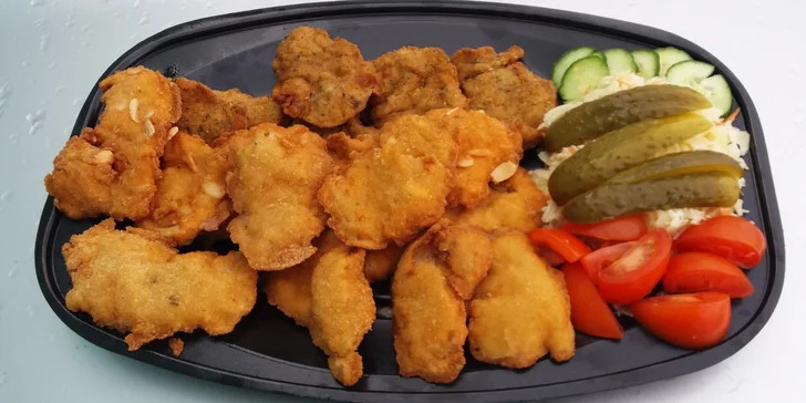 600 g nebo 1,2 kg řízků ze tří druhů masa ve třech typech trojobalu