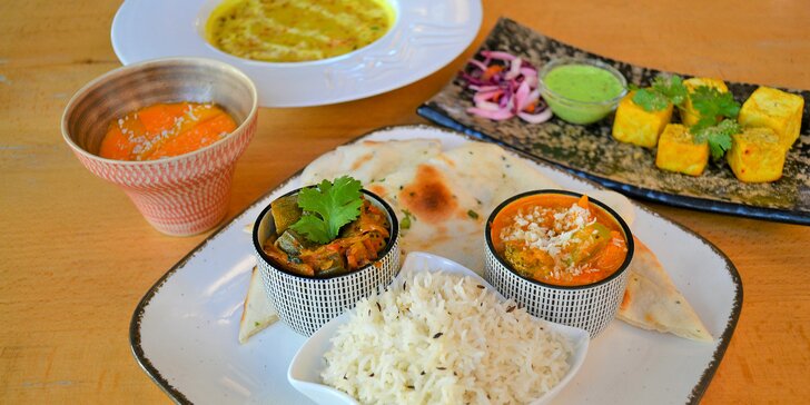 Indické menu s masem nebo bez: kuřecí tandoor, zeleninový madras, hovězí rezala a další pochoutky