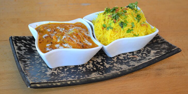 Indické menu s masem nebo bez: kuřecí tandoor, zeleninový madras, hovězí rezala a další pochoutky