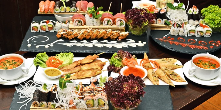 Sushi menu na Novém Městě: 24–57 rolek, saláty, závitky i kuřecí špízy