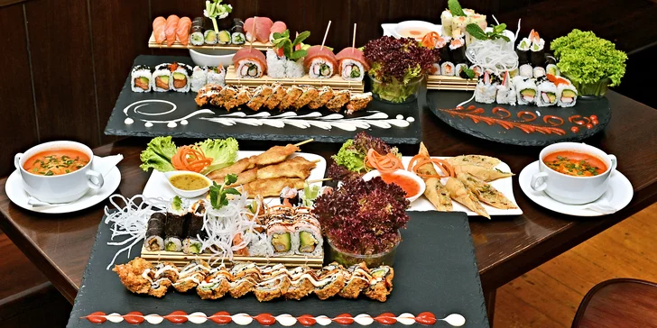 Sushi menu na Novém Městě: 24–57 rolek, saláty, závitky i kuřecí špízy